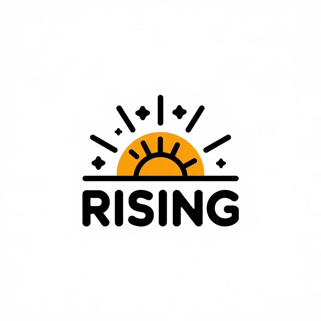 a vector logo design,with the text "RISING", main symbol:Sunrise, stars, upwards,Moderate,be used in Retail industry,clear background