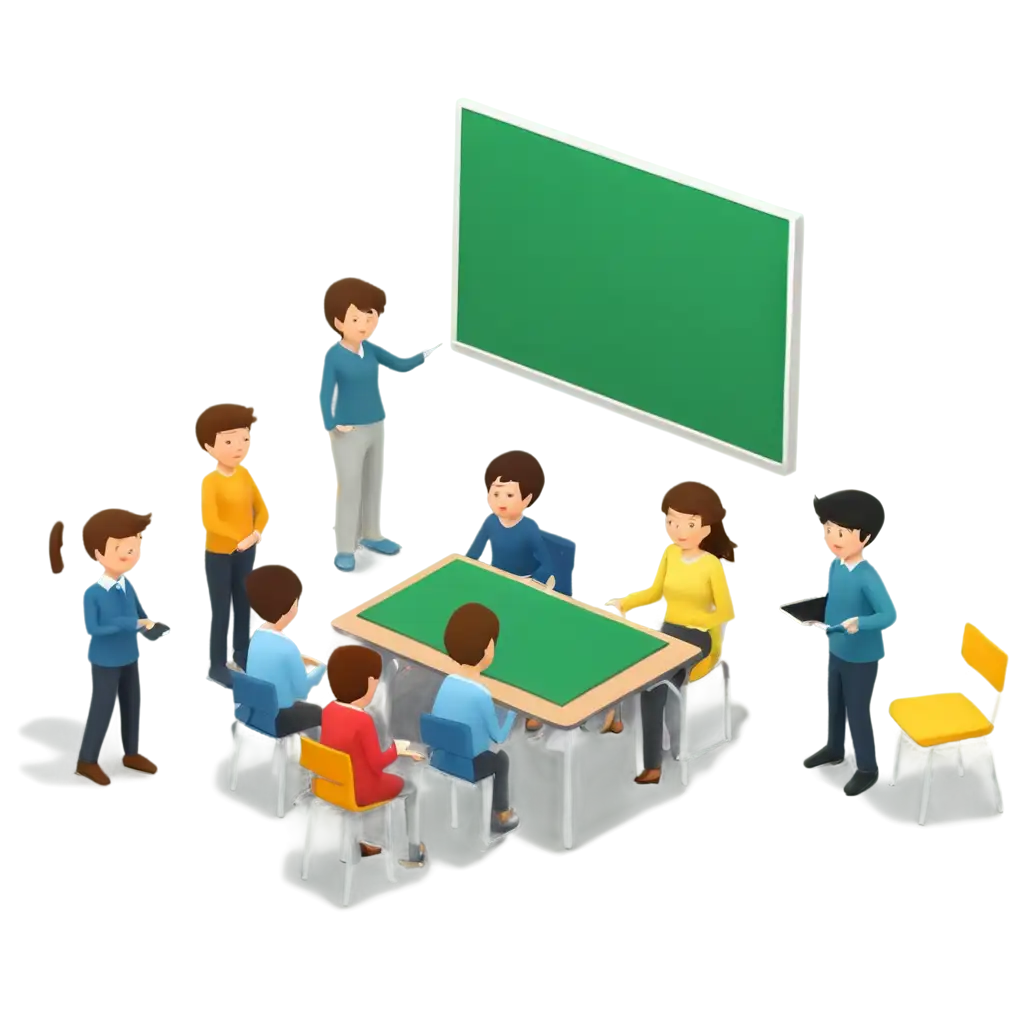 Isometric-Classroom-Illustration-with-Smartboard-HighQuality-PNG-Image-for-Educational-Use