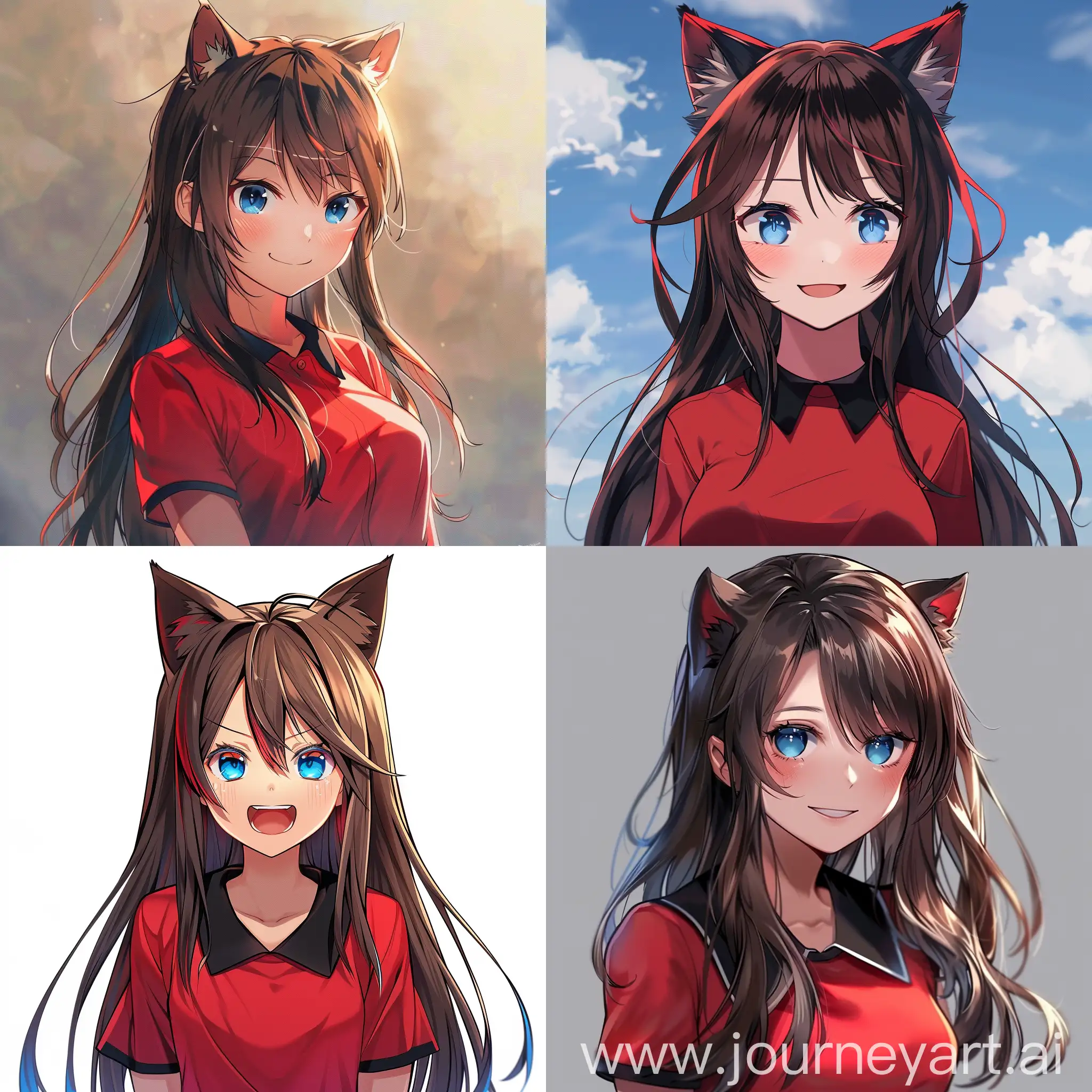 Anime-Girl-with-Long-Brown-Hair-and-Cat-Ears-Smiling-in-Red-Shirt