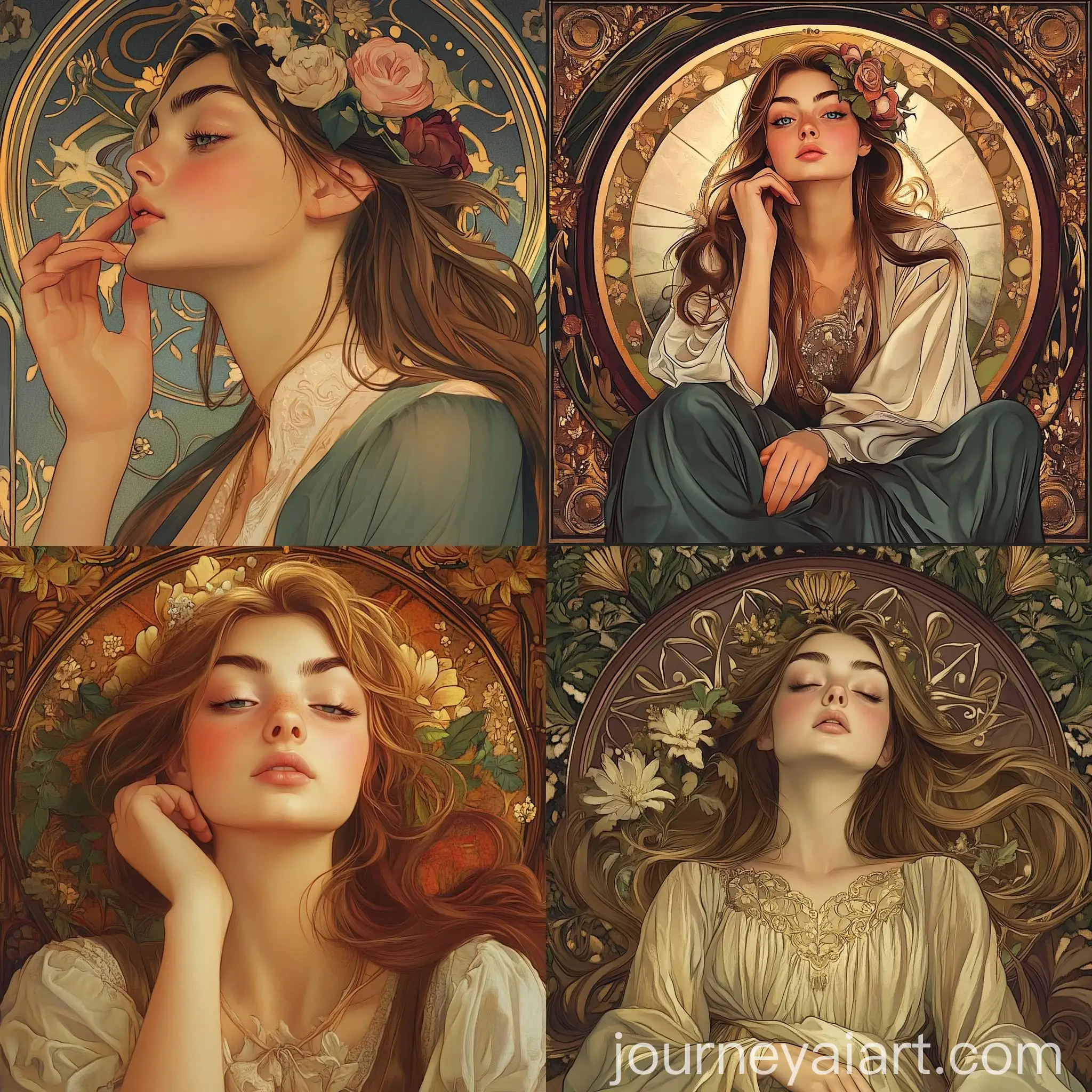 Art-Nouveau-Woman-with-Flowing-Hair-Inspired-by-Alphonse-Mucha