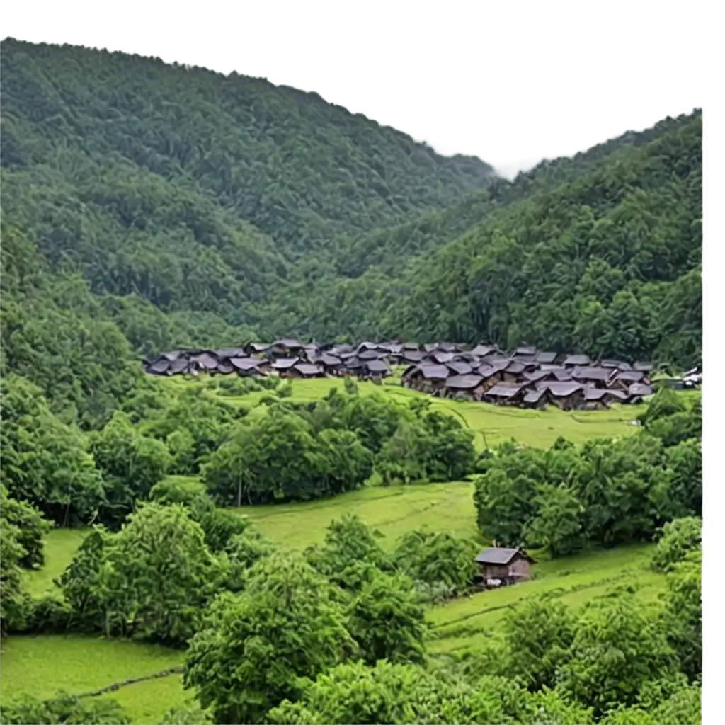 PNG-Image-of-a-Village-in-the-Forest-with-Black-Themes-Ideal-for-Digital-Projects