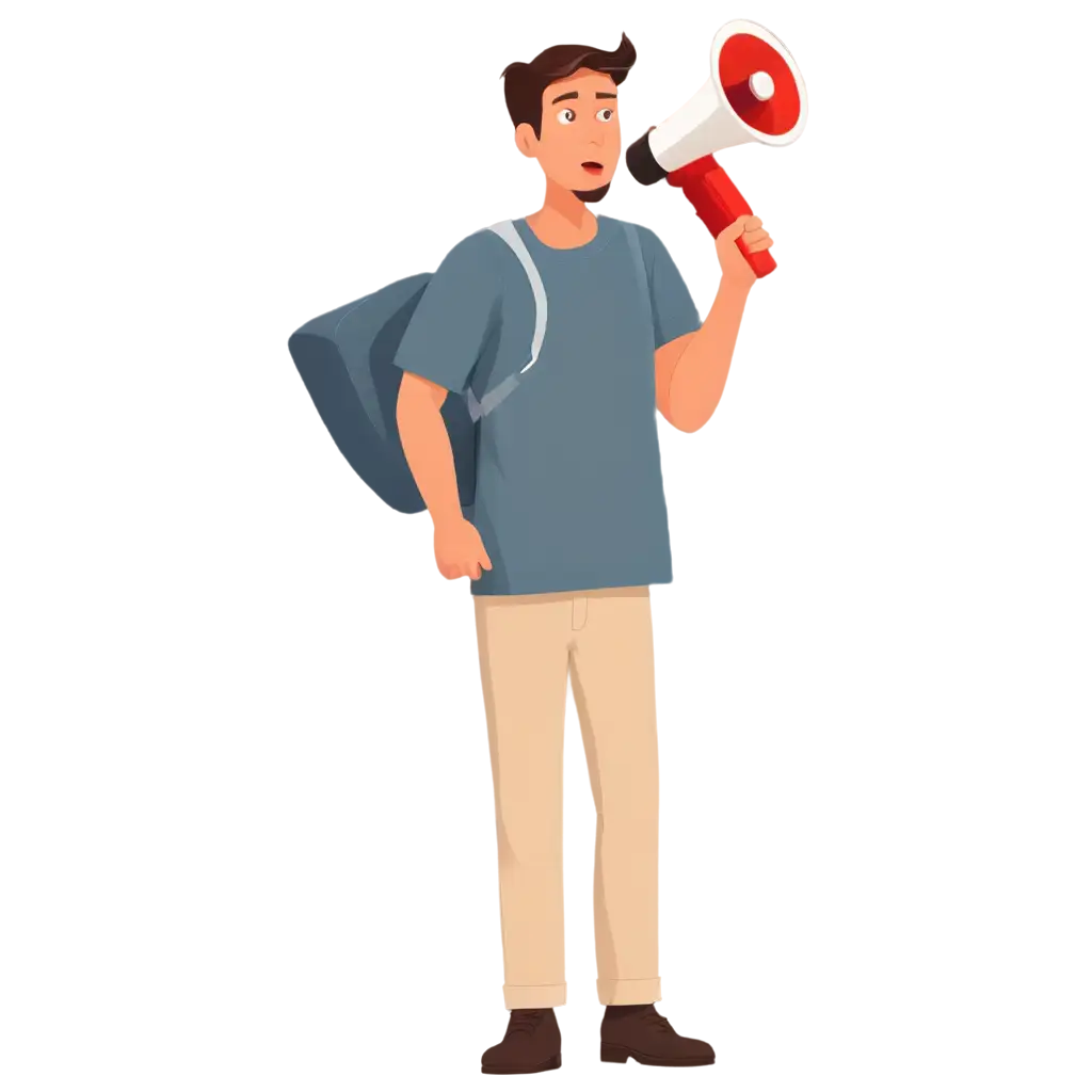 Cartoon-PNG-Image-of-a-Man-Holding-a-Megaphone-Facing-Left-High-Quality-Versatile