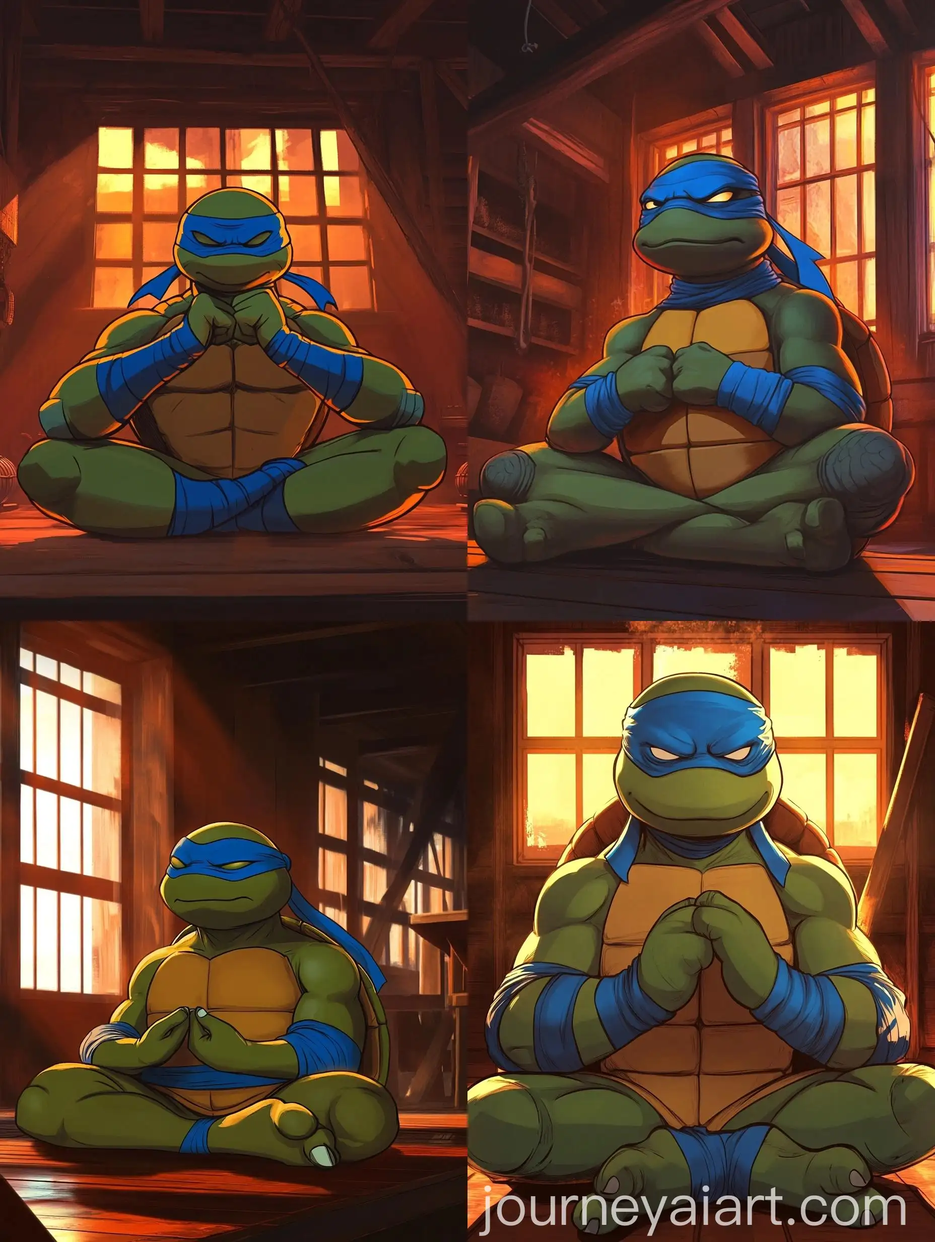 Meditating-Ninja-Turtle-in-Twilight-Gym