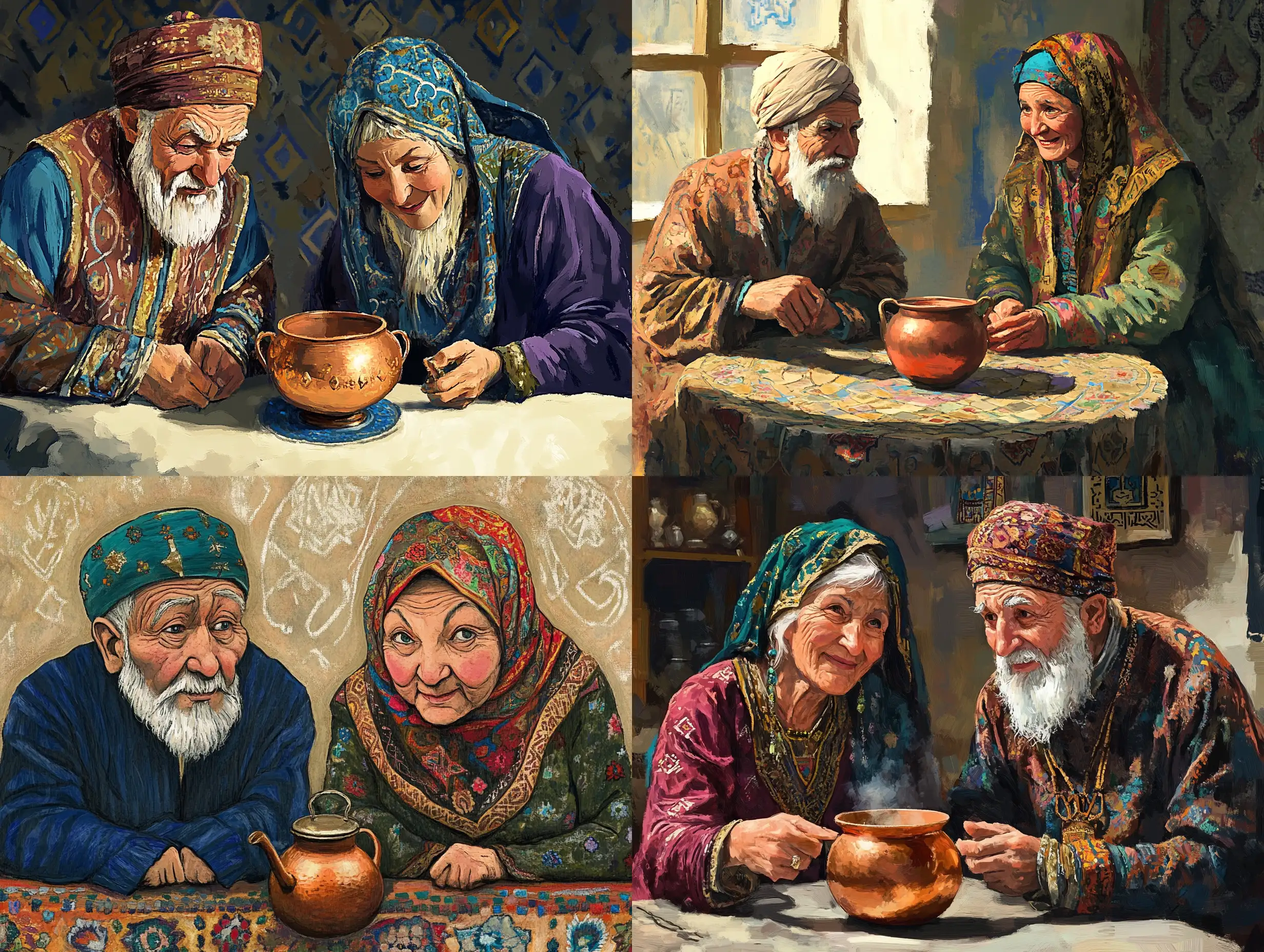 Uzbek-Old-Couple-Admiring-Copper-Pot-in-Traditional-Setting