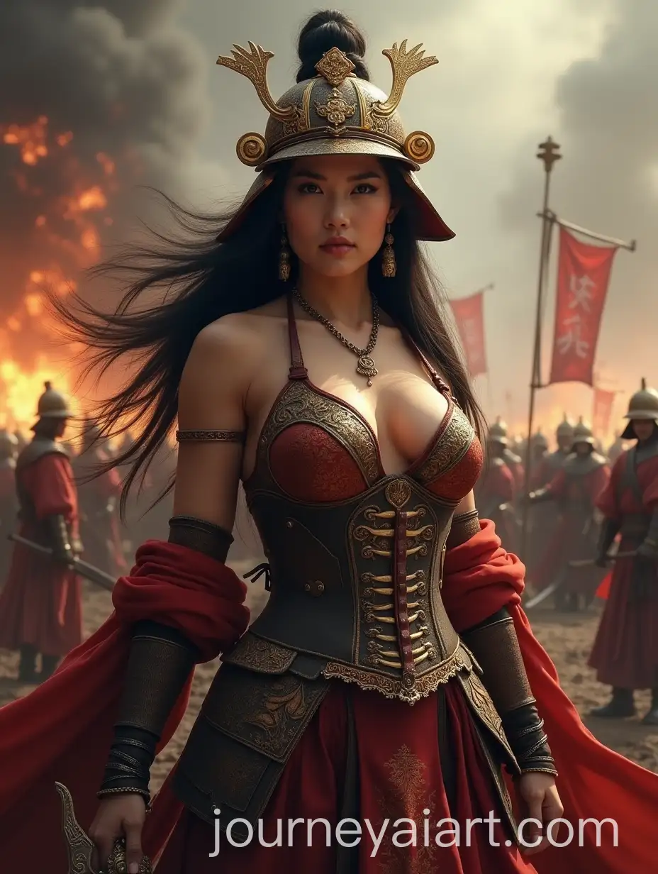 Brave-Chinese-Female-Warrior-on-a-Chaotic-Battlefield