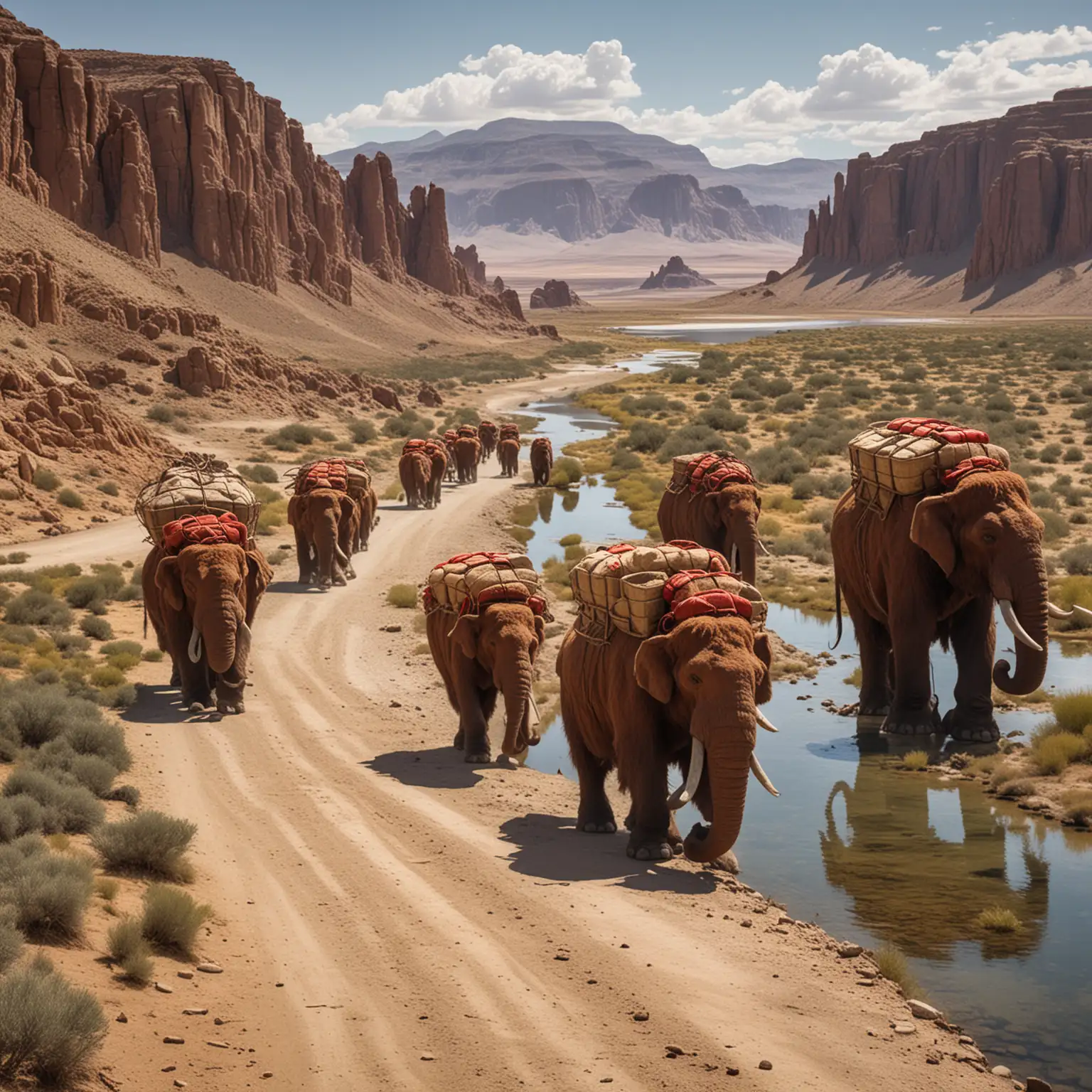 Red Headed Giants Carrying Burden Baskets on Desert Trail Convoy