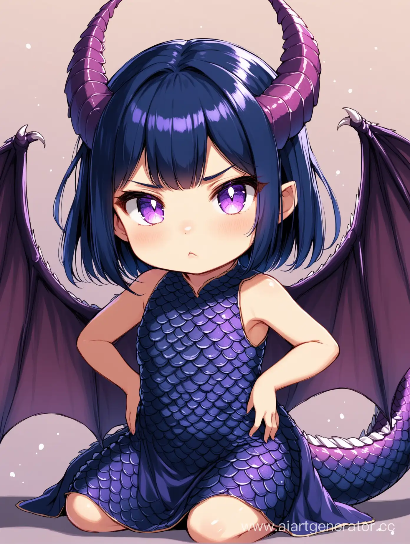 Dragon-Girl-with-Dragon-Horns-and-Wings-in-Scaly-Dress