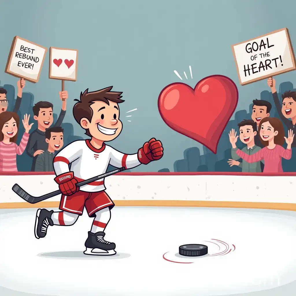 Hockey-Player-Catching-Heart-Puck-on-Ice-with-Cheering-Crowd