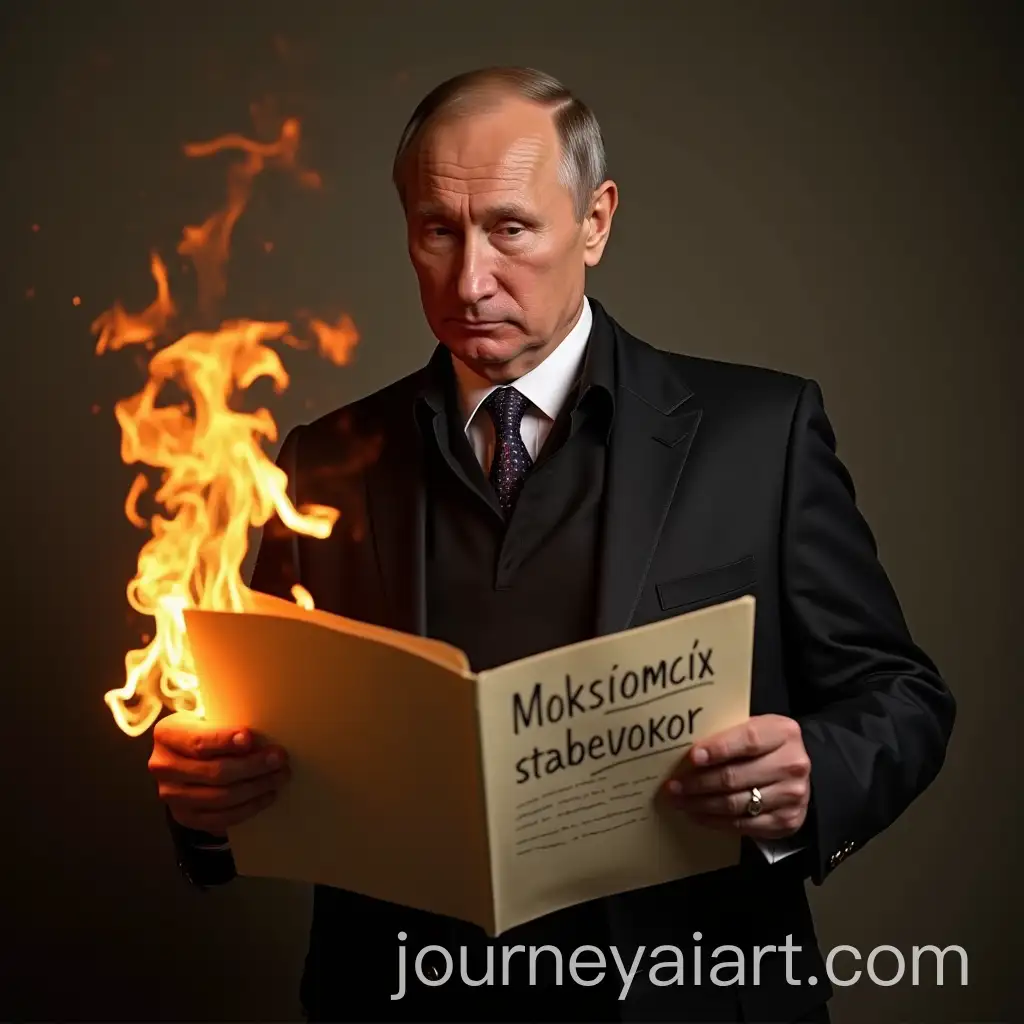 Man-Resembling-Putin-Holding-Burning-Papers-with-Roskomnadzor-Writings-and-Being-Cast-with-Avada-Kedavra-Spell