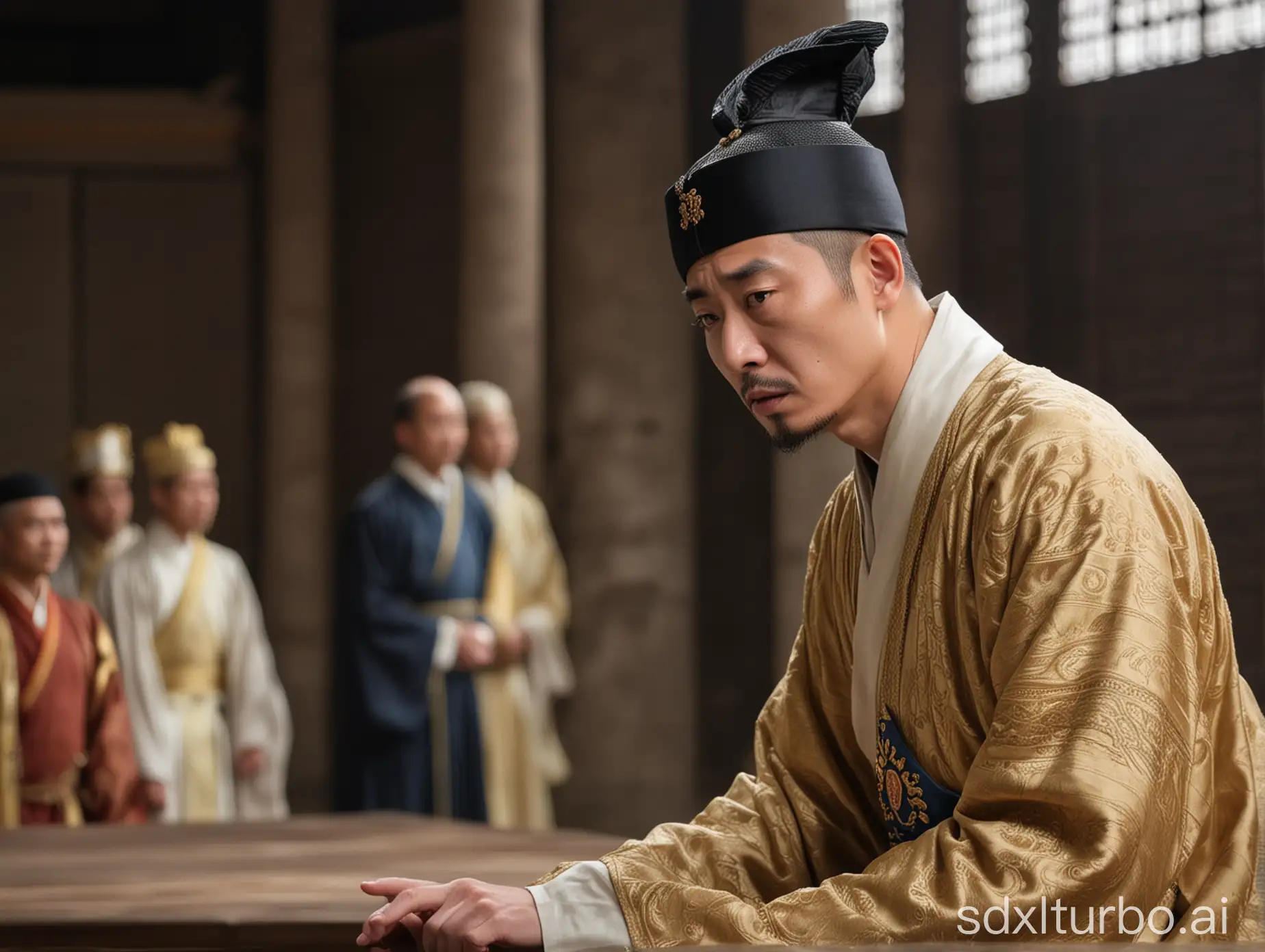 2. Zhang, with a concerned expression, addresses the young emperor: 'Your Majesty, I must speak my mind. I believe you place too much trust in Basilius, the former stable hand.'