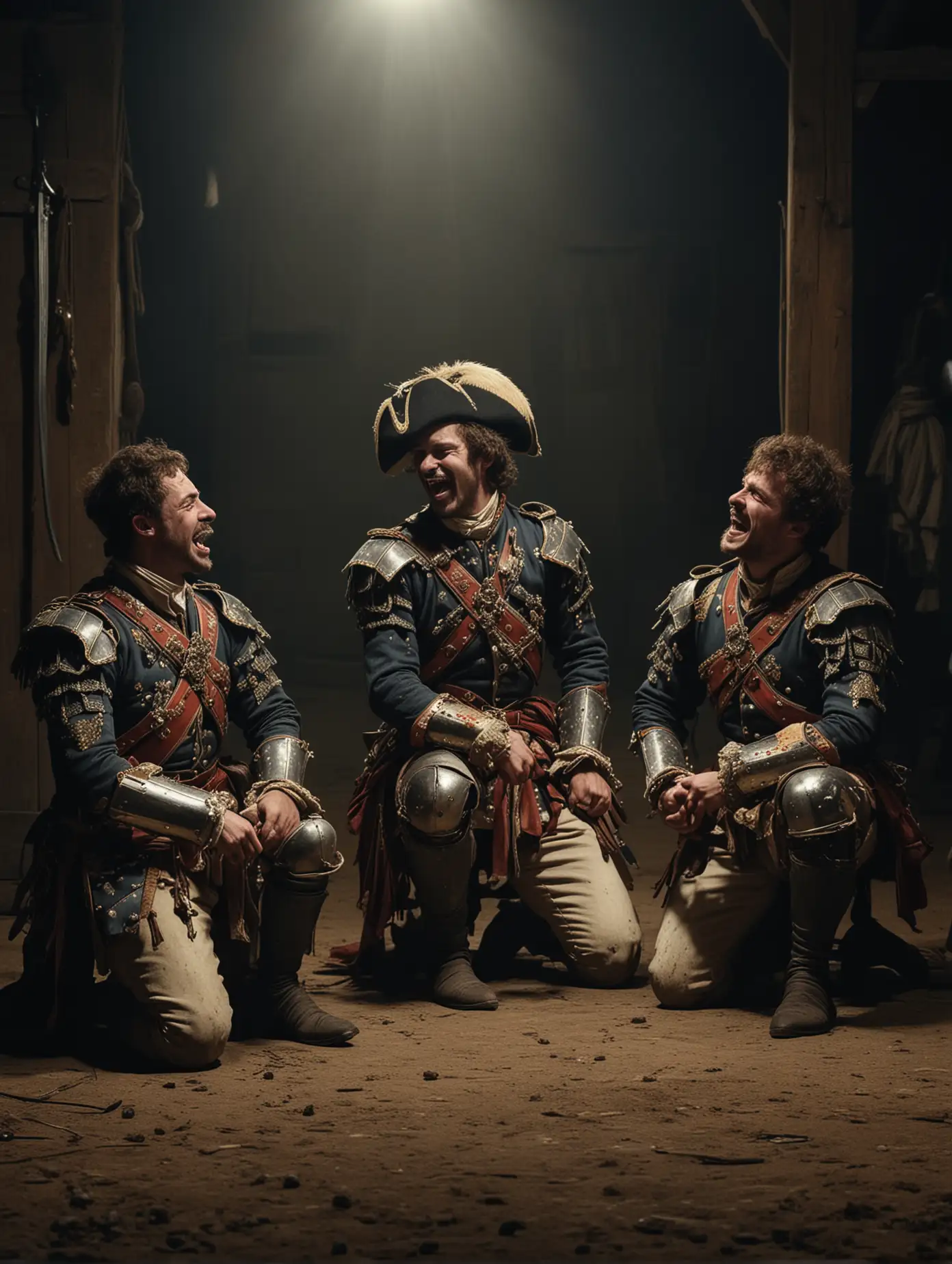 Four-Hussars-Laughing-in-Moonlit-Stable-Scene