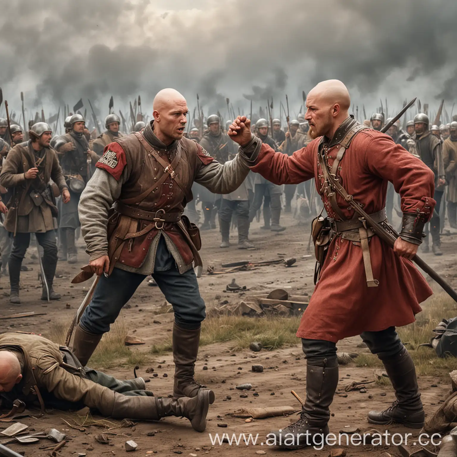 Modern-Muscovite-Bald-Man-Aids-Peter-1-in-Battle-with-Swedes-at-Poltava