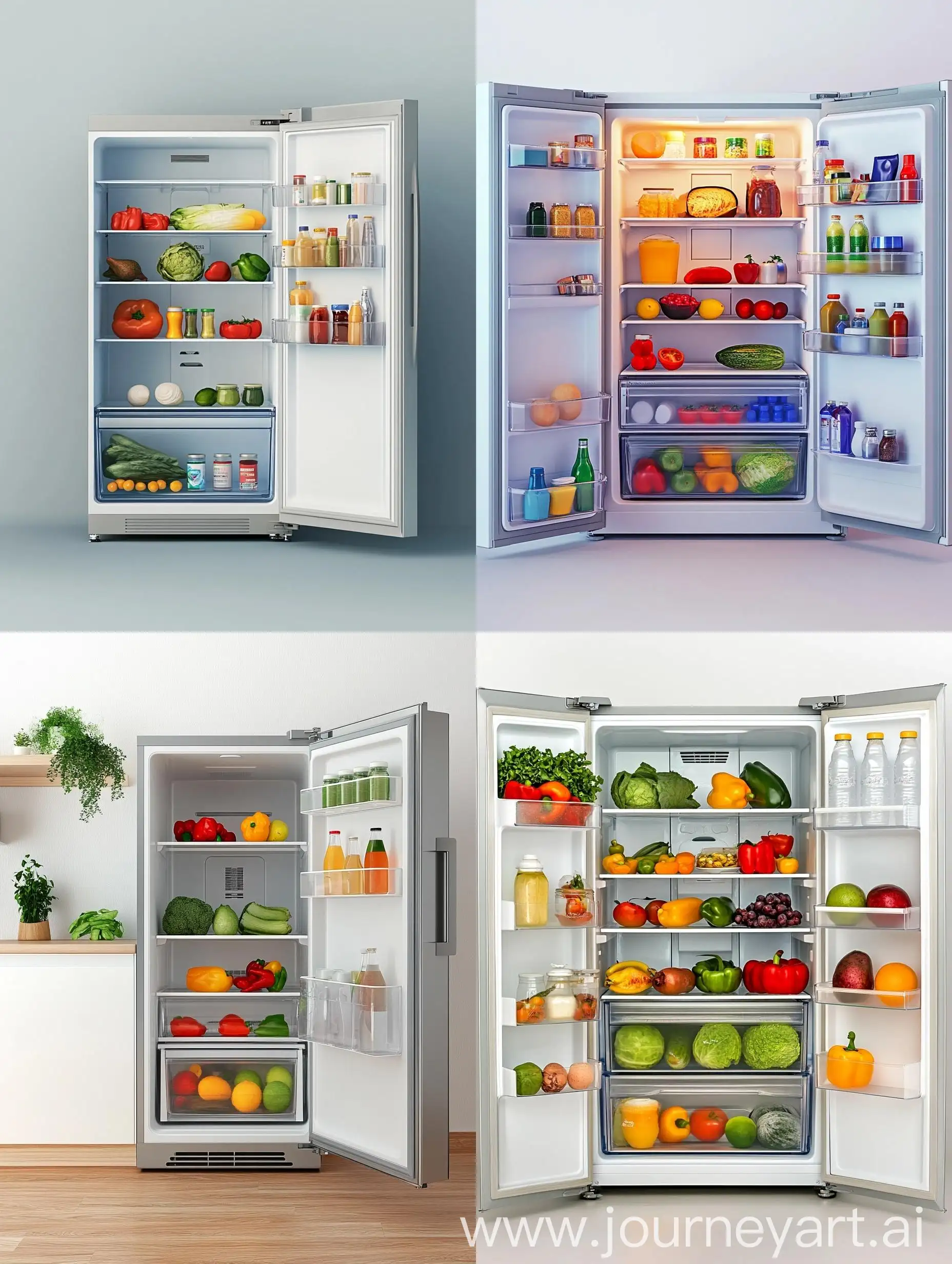 Open-Refrigerator-Front-View-with-Food-Items