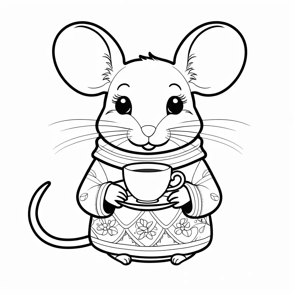 Adorable-Mouse-in-Cozy-Sweater-Holding-a-Teacup-Coloring-Page