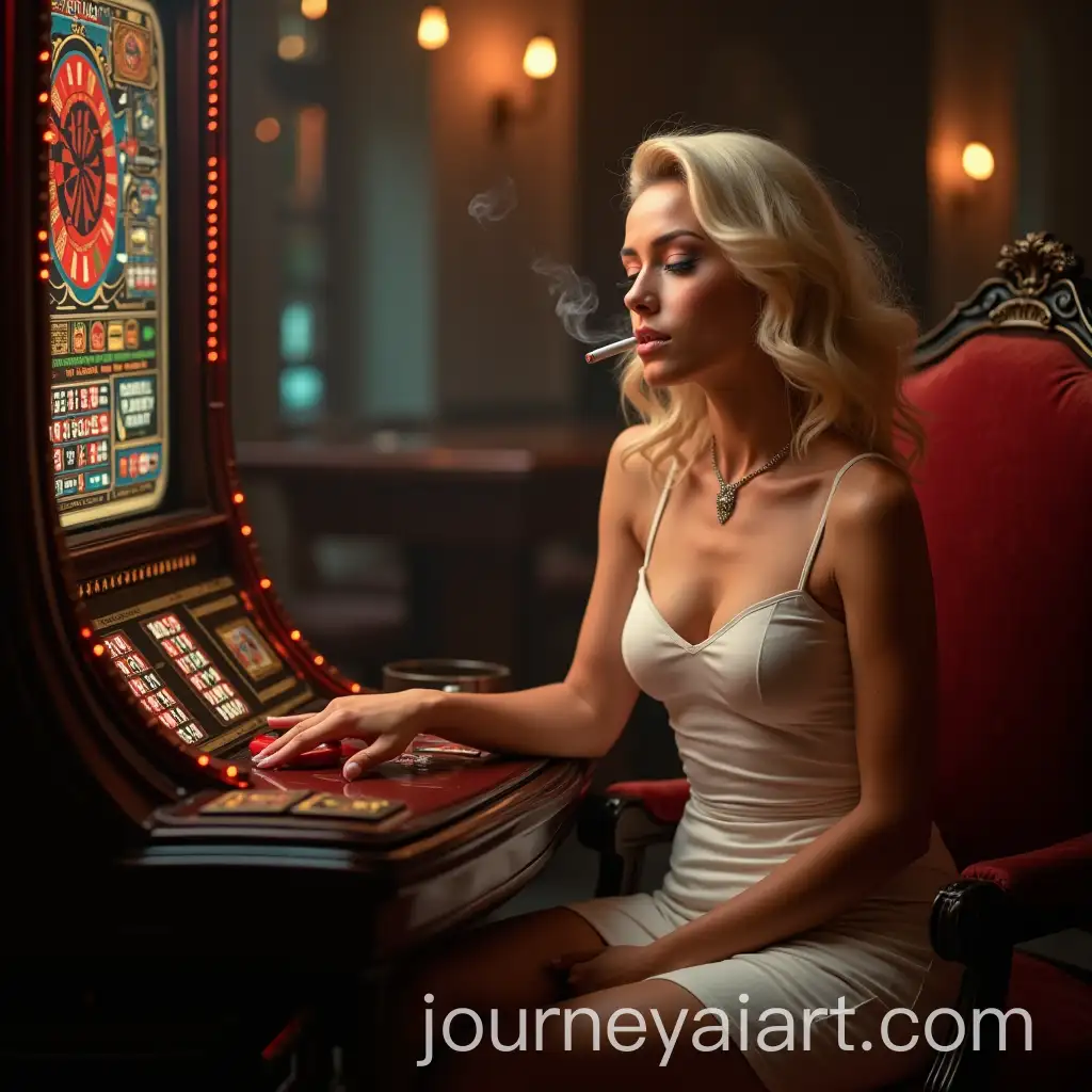 Charming-Woman-with-Blonde-Hair-Playing-Roulette-Smoking-a-Cigarette