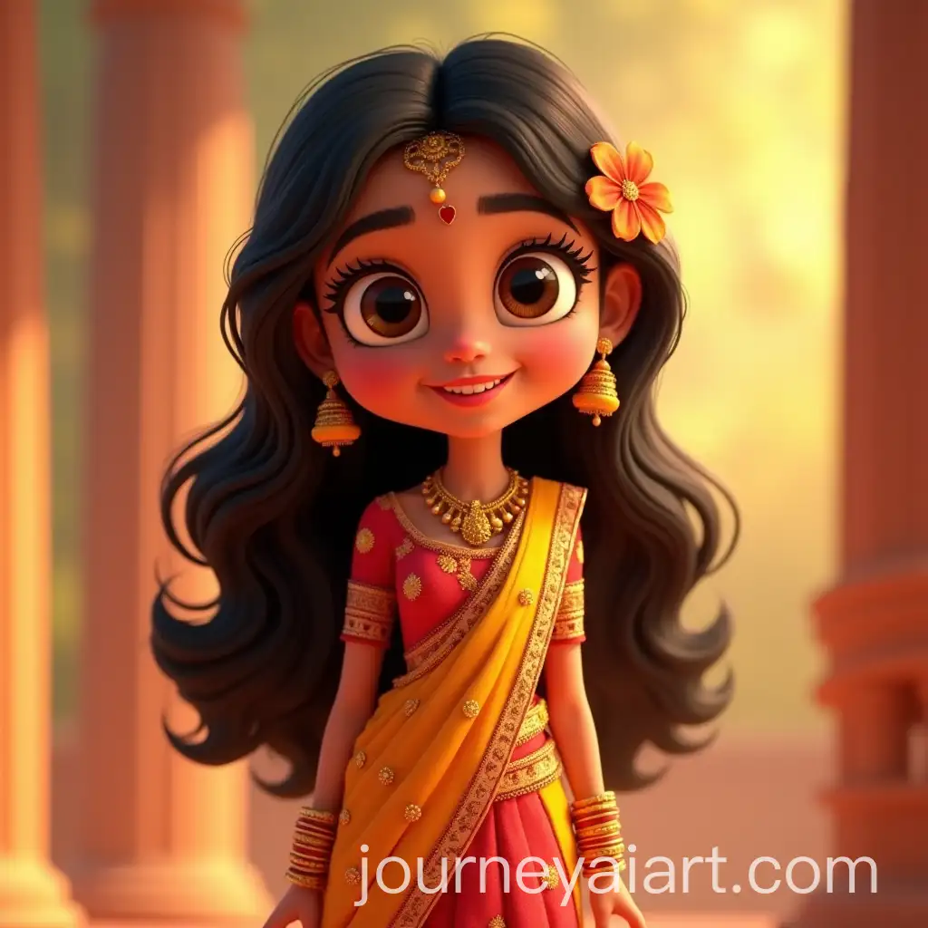 Cheerful-Indian-Girl-in-Vibrant-Lehenga-with-DisneyPixar-Style-Animation