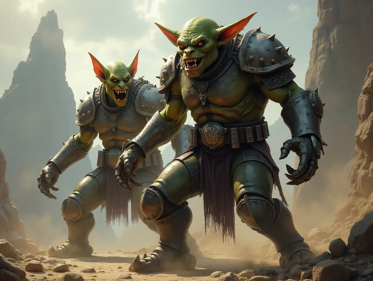 Ki fantasy with giant Goblins equipped with metal armor