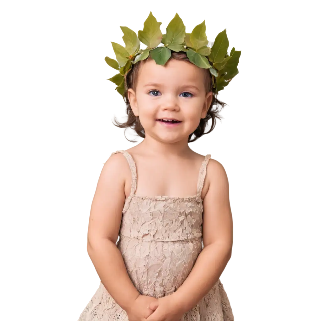 Adorable-Little-Baby-Girl-with-Leaf-Crown-PNG-Image-Front-View