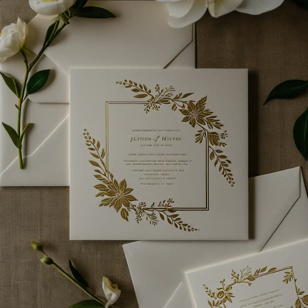 Elegant Letterpress Wedding Invitation Card