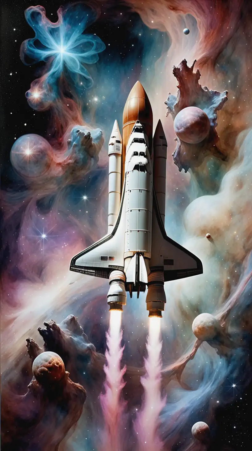 Shuttle Nebula Space in the Style of Brian Froud