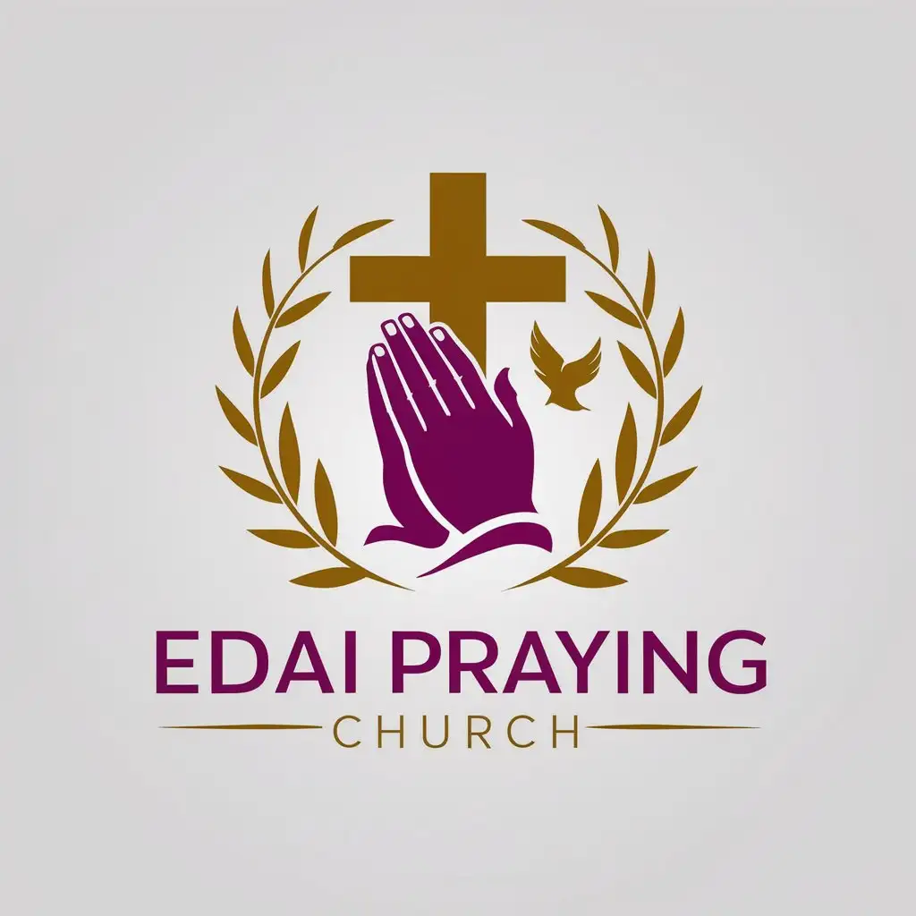 LOGO Design for Edai Praying Church Cross Praying Hand Dove in Gold Purple Colors