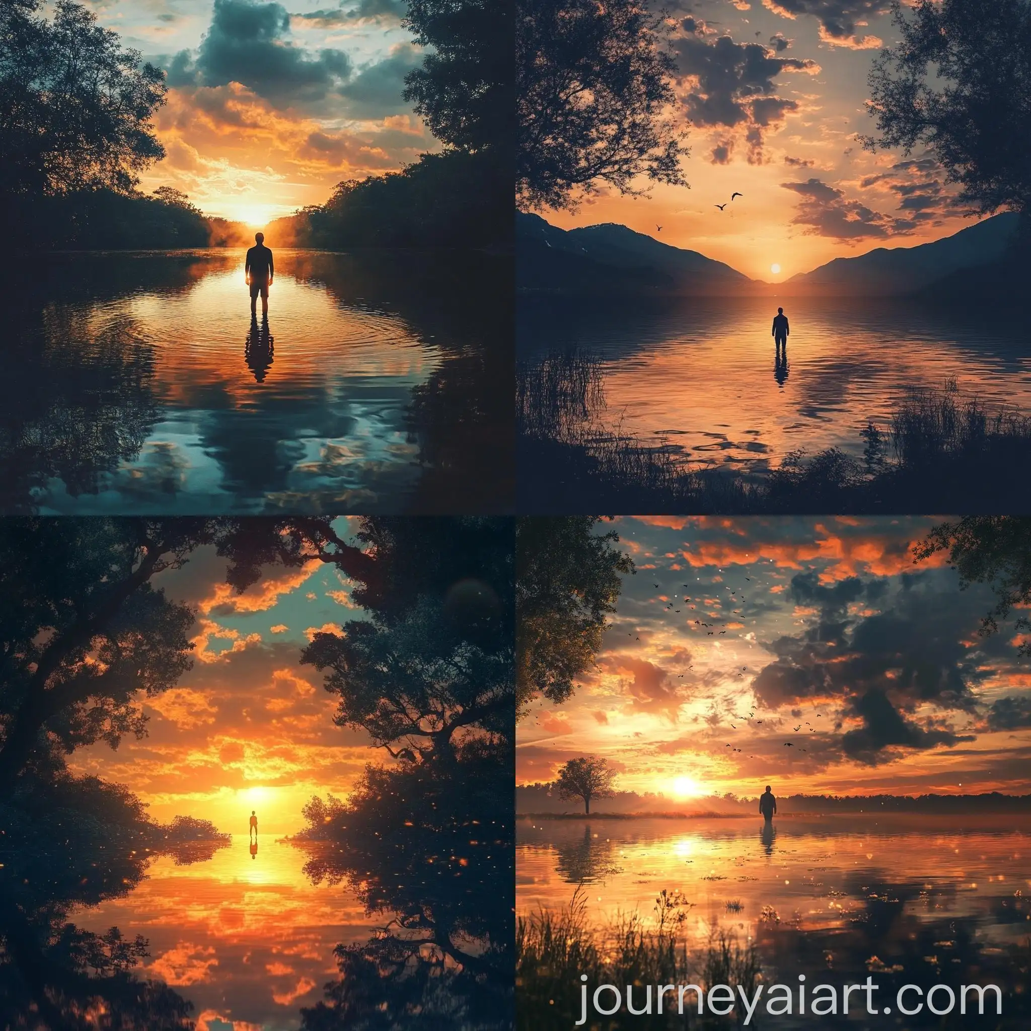 Serene-Sunset-Reflections-over-Water-with-Silhouetted-Figure