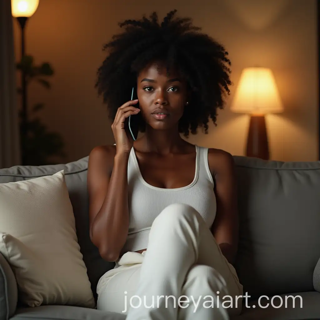 DarkSkinned-African-Woman-in-Cozy-Living-Room-Holding-Smartphone