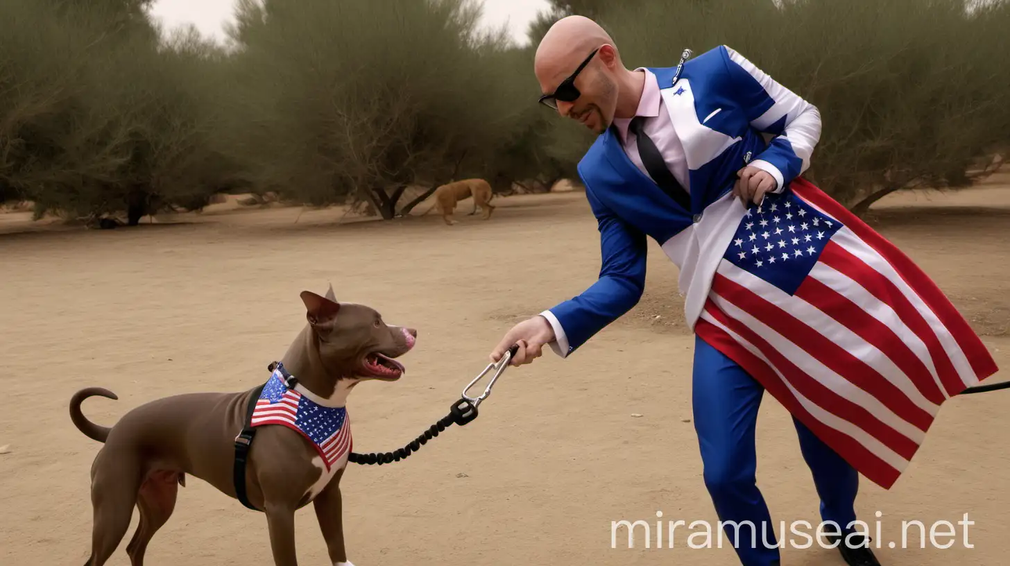 Adam Teases Pitbull in Israeli and American Flag Suits