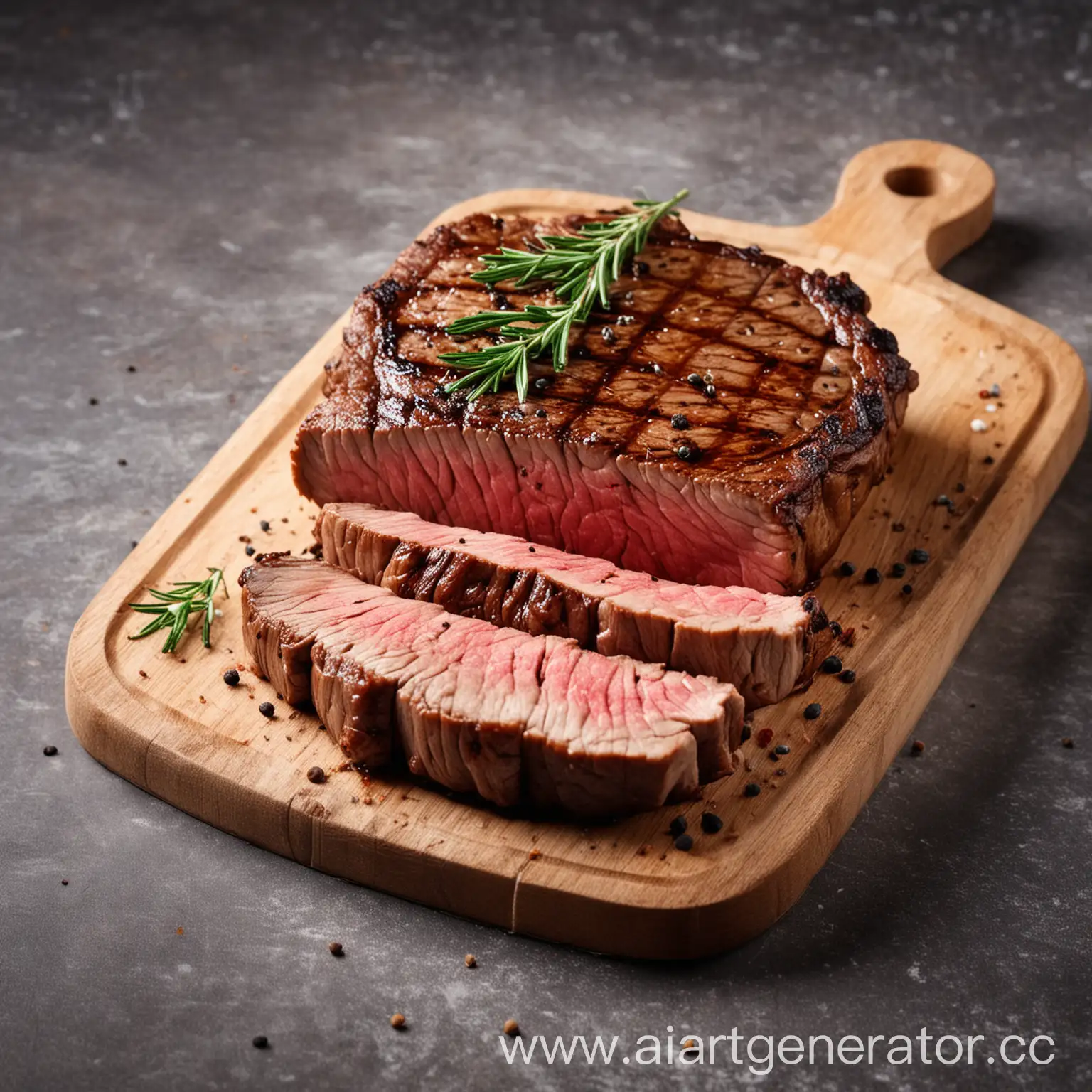 Juicy-Grilled-Steak-on-Wooden-Board-with-Soft-Lighting