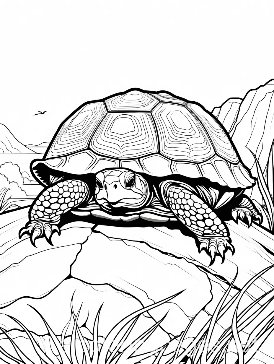 Box-Turtle-on-Rock-Coloring-Page