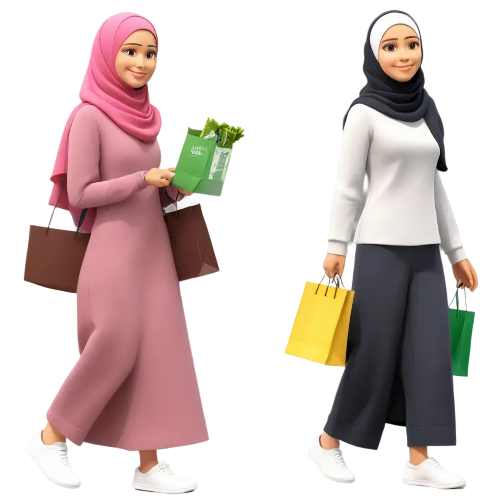 Cartoon-Muslims-and-Muslimah-Shopping-at-Supermarket-PNG-A-Vibrant-and-Culturally-Diverse-Image-for-Your-Projects