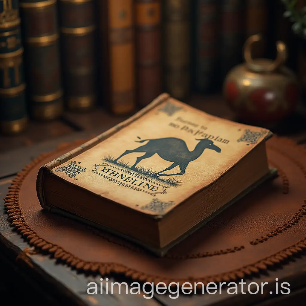 Mysterious-Book-with-Inscription-A-Journey-to-the-Kingdom-of-Active-Camels-on-Table