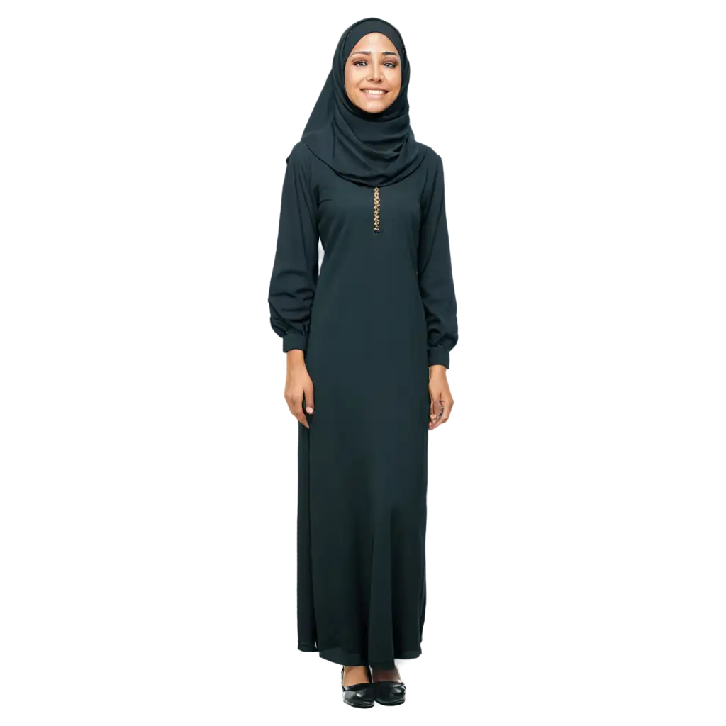 HighQuality-PNG-Portrait-of-a-Happy-Arabian-Muslim-Woman-in-Black-Khaliji-Dress-on-White-Background