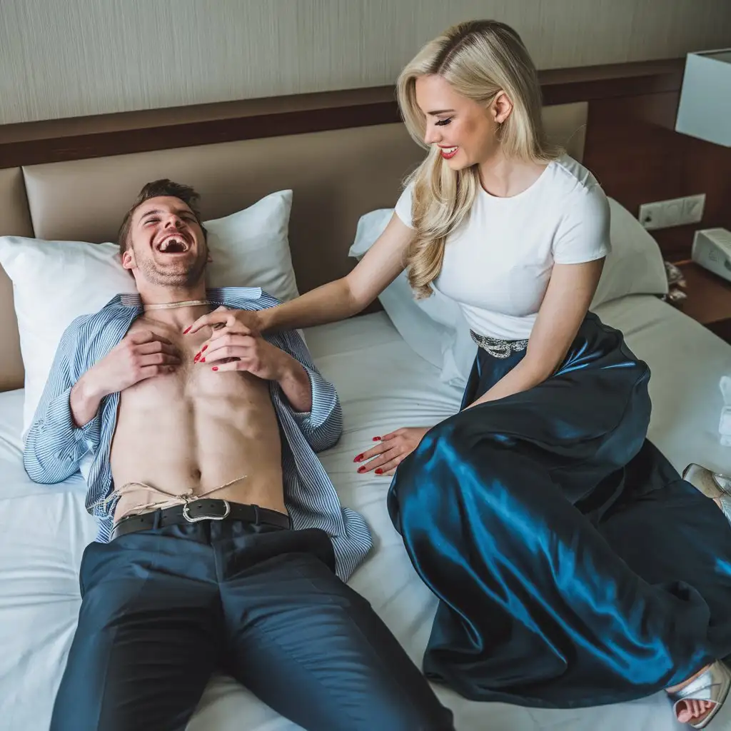 Caucasian-Man-and-Woman-in-Hotel-Room-with-Laughter-and-Playful-Interaction