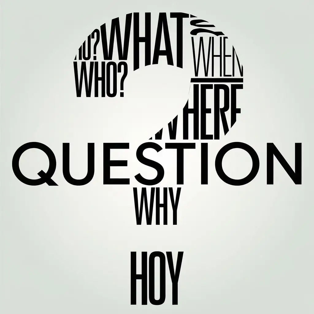 LOGO Design for Question Black Question Mark with Who What When Where Why How Text