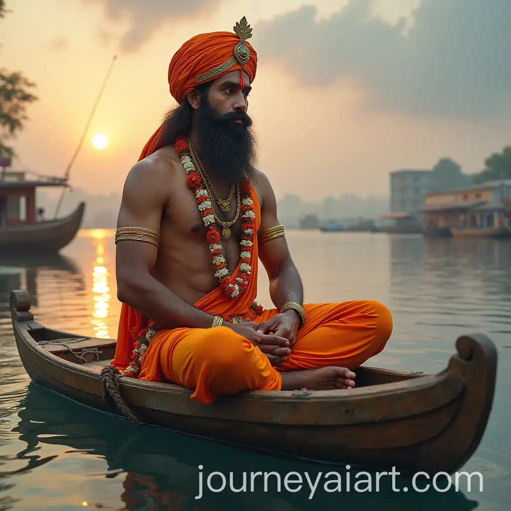 Hanuman-Ji-Sitting-on-a-Boat-in-a-Peaceful-Setting