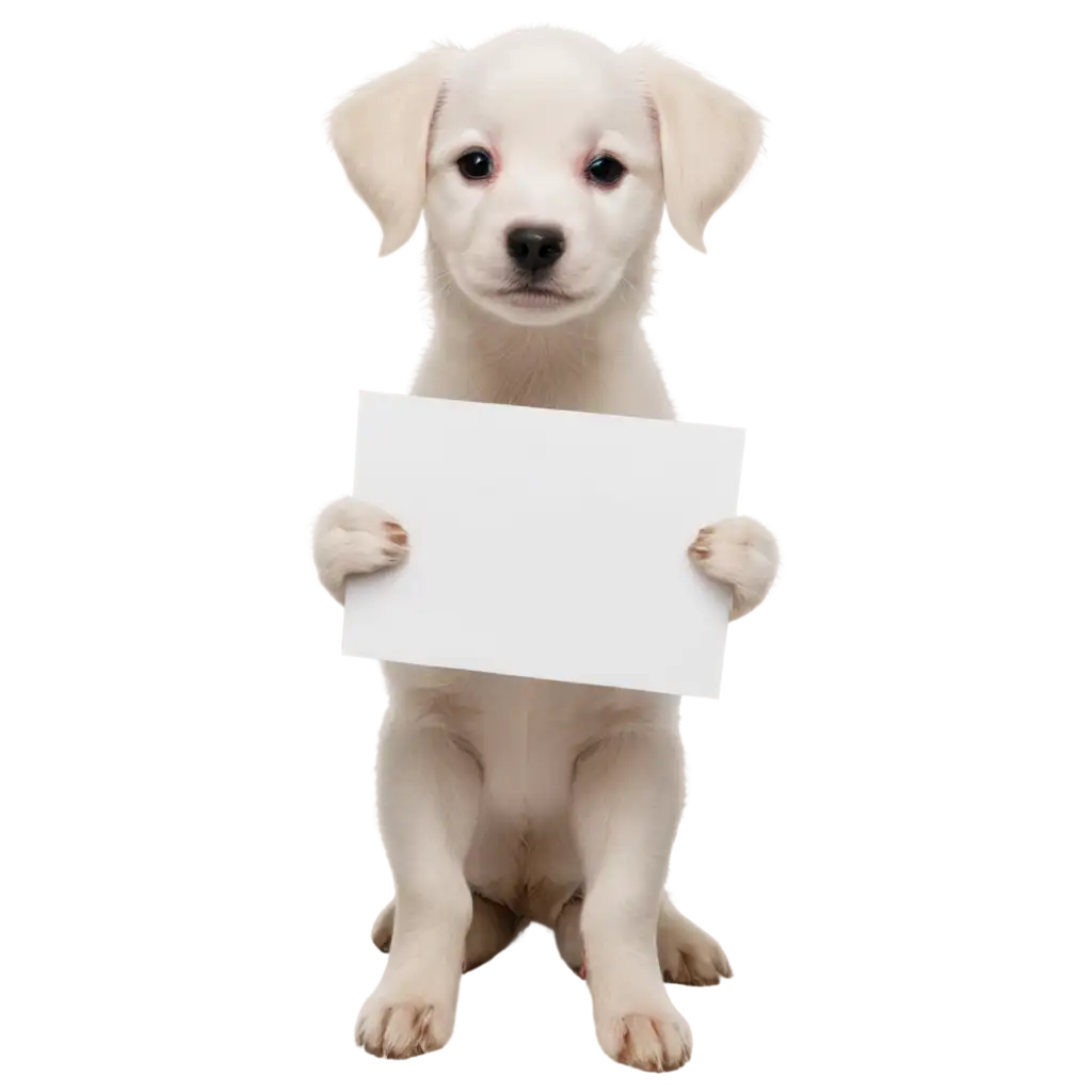 Charming-Smiling-White-Puppy-Holding-Empty-Poster-Template-PNG-Format-for-Clear-Image-Quality