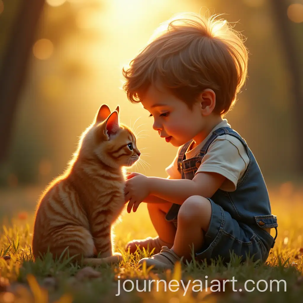 Young-Boy-Playing-with-a-Cat-in-a-Bright-Shining-Environment