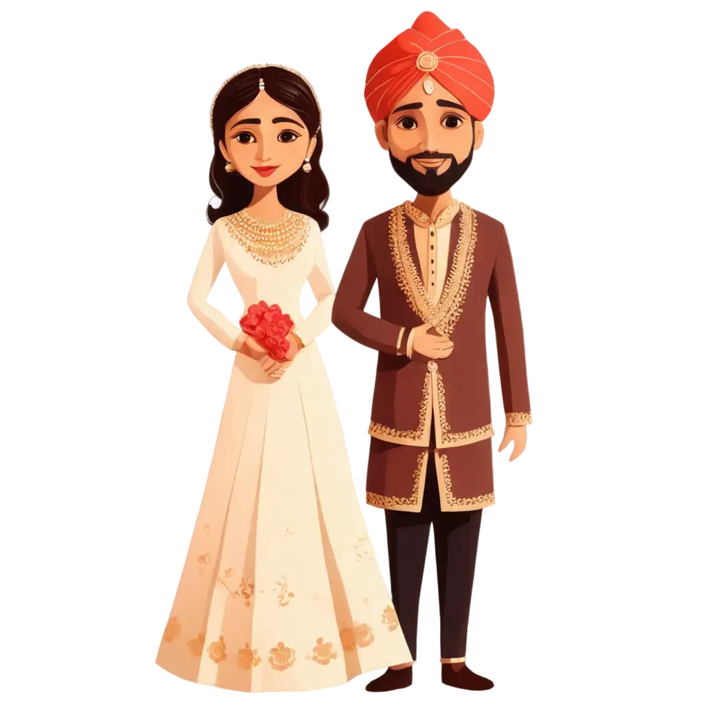 Indian groom and bride cartoon cute