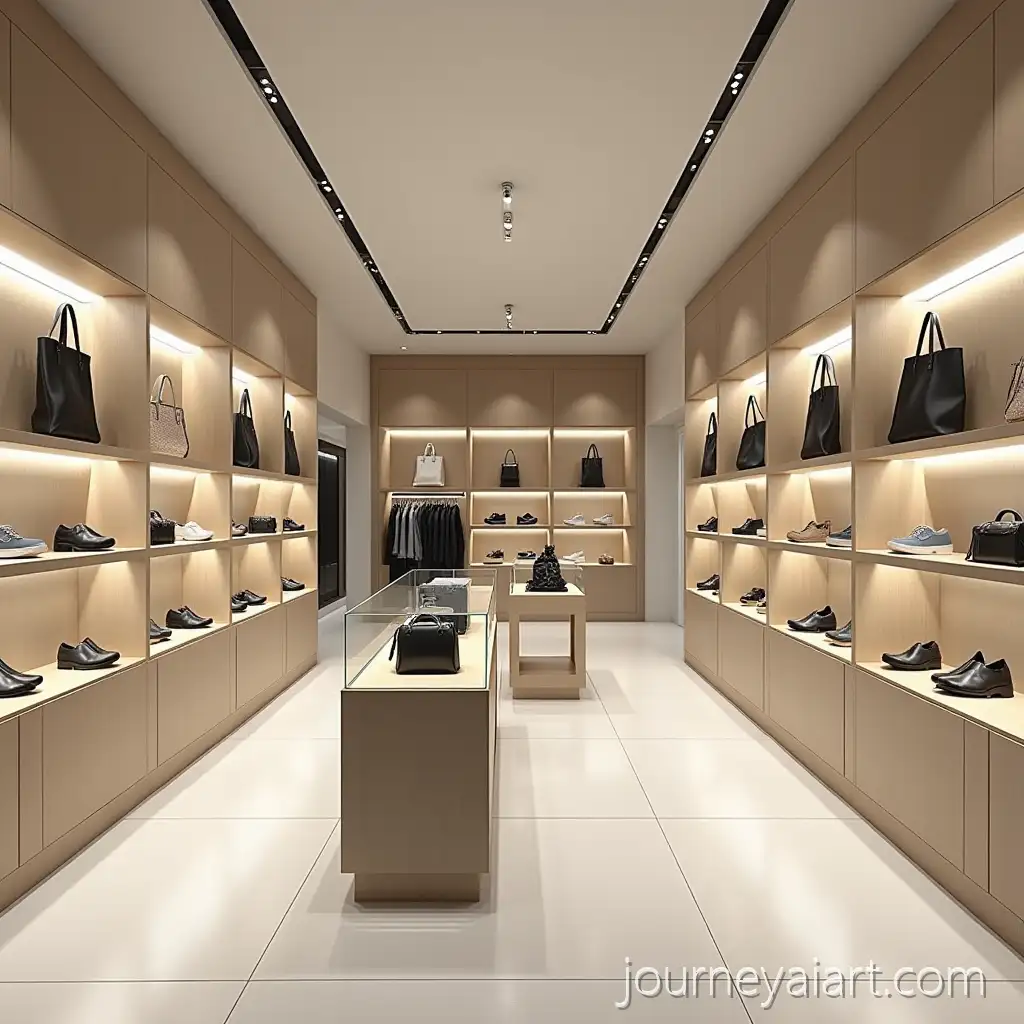 Modern-Minimalist-Store-Interior-Featuring-Shoes-Clothes-Bags-and-Accessories-with-Glass-Showcases-and-Stylish-Shelving