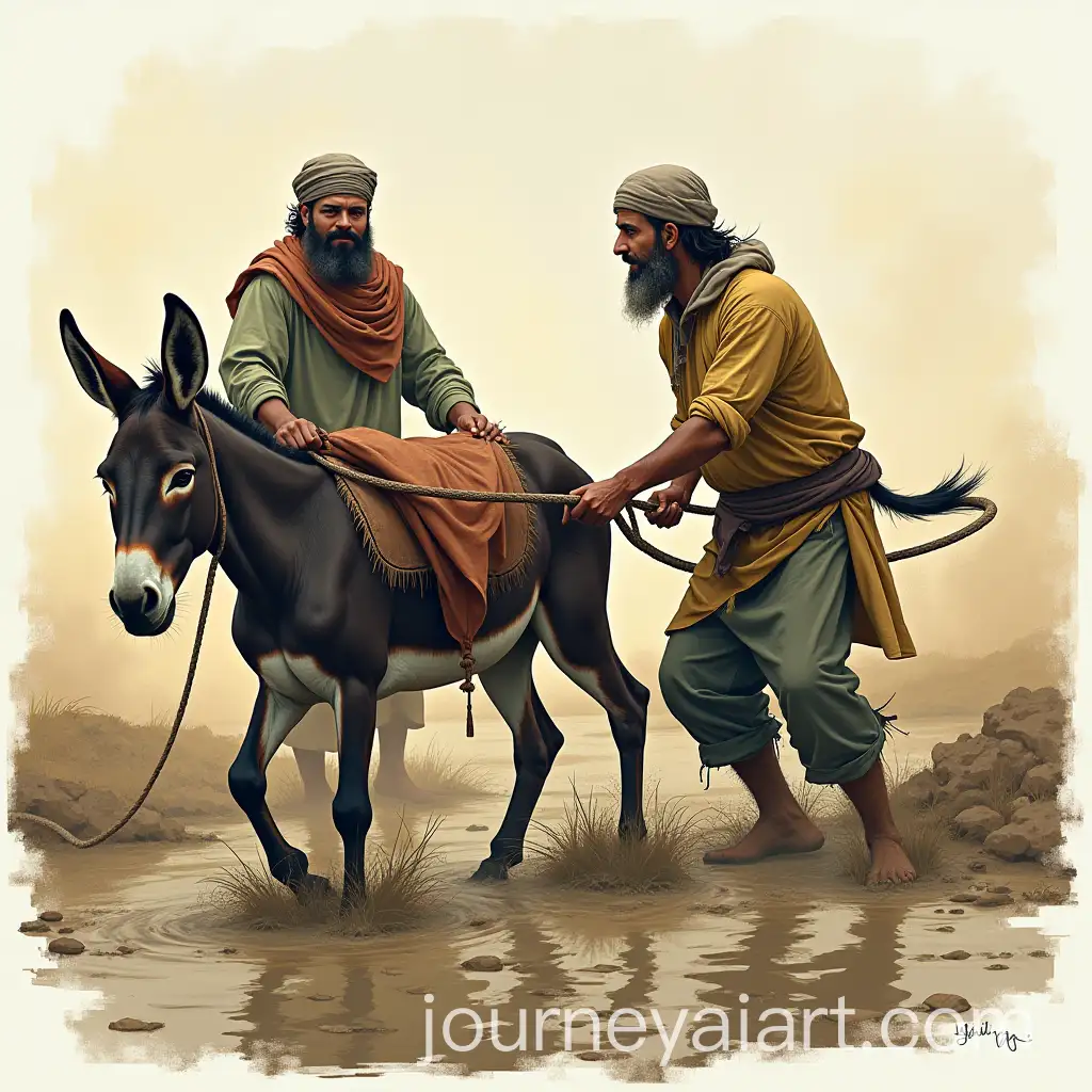 Two-Men-Rescuing-a-Stuck-Donkey-in-Mud