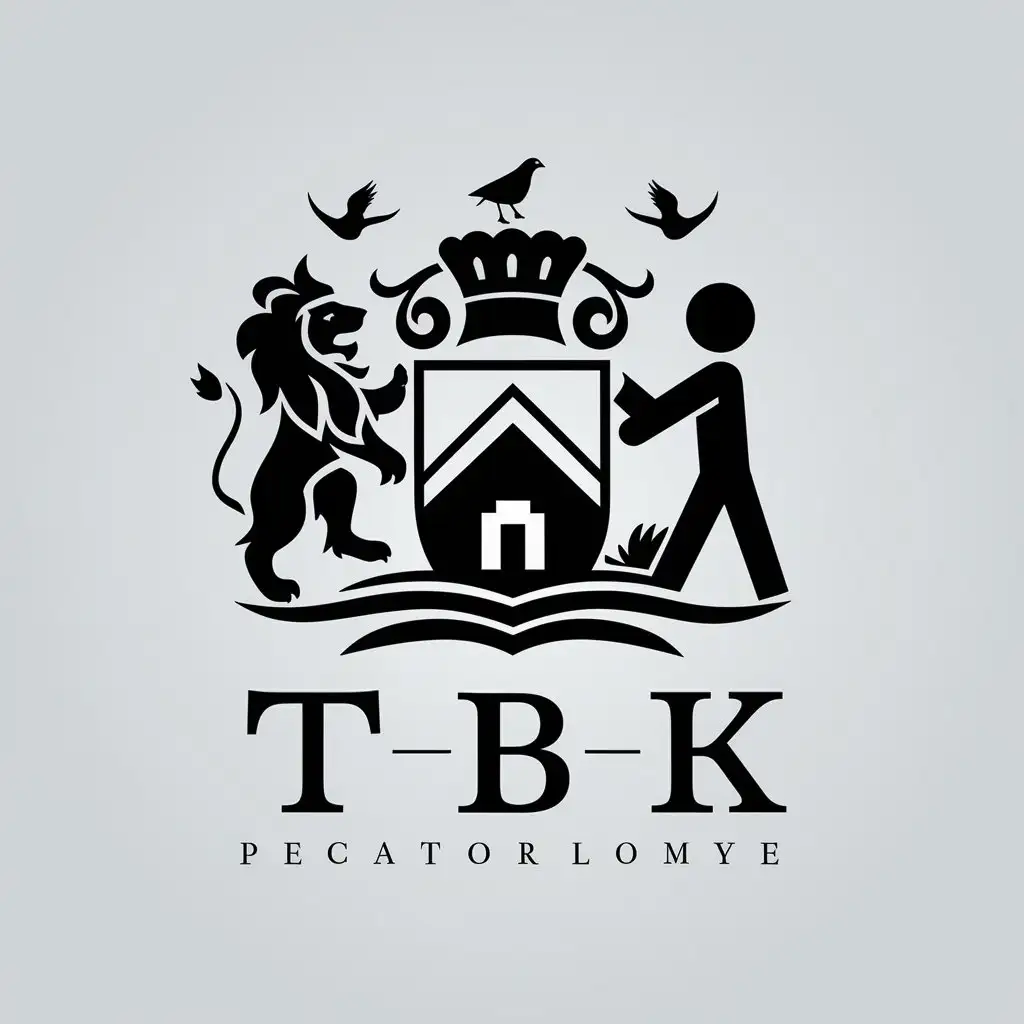 LOGO-Design-For-TBK-Minimalistic-Coat-of-Arms-with-Lion-House-Birds-and-Person