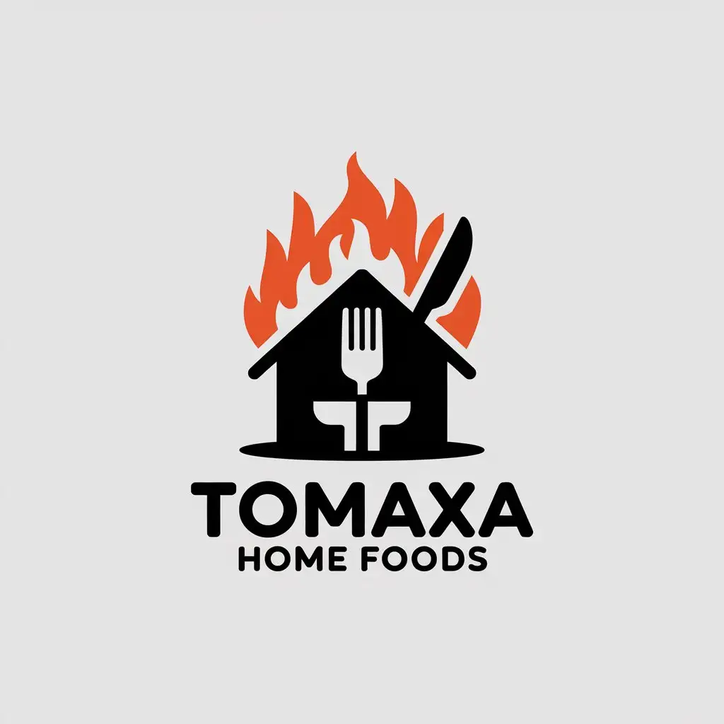 a vector logo design,with the text "Tomaxa home foods ", main symbol:House, fork, knife,Moderate,be used in Restaurant industry,clear background