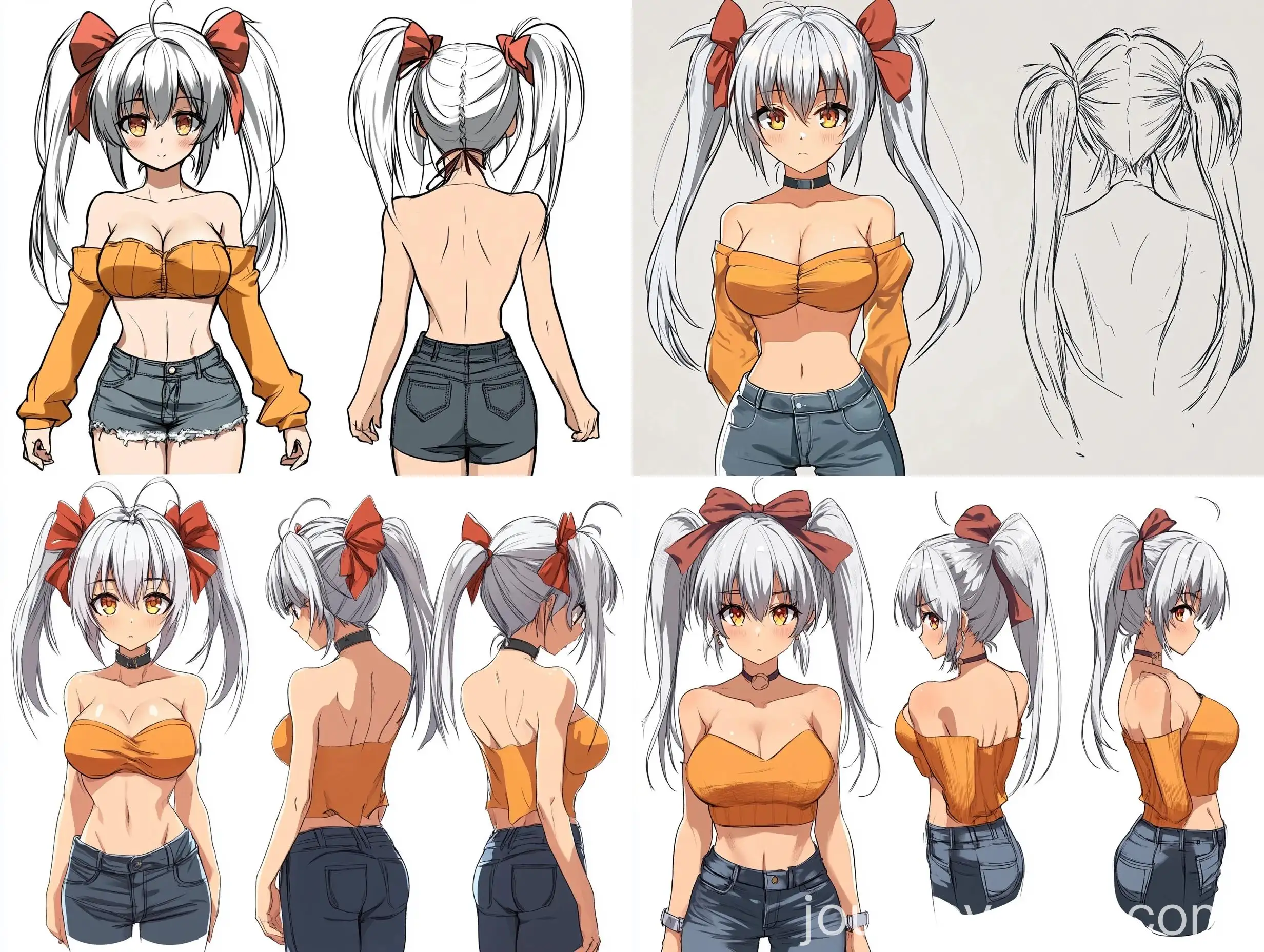 Anime-Style-Girl-with-Red-Ribbon-in-Ponytails-and-Jeans