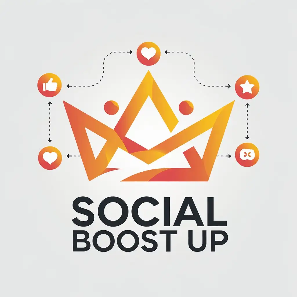 LOGO Design for Social Boost UP Orange Crown Like Icon Share Symbol Heart and Star Icons