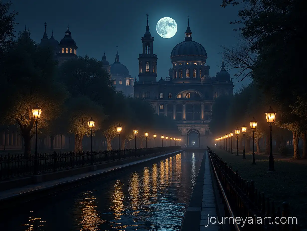 Gothic-SteampunkAI-Art-Prompt-Expansion-Night-City-Park-with-Illuminated-Lights