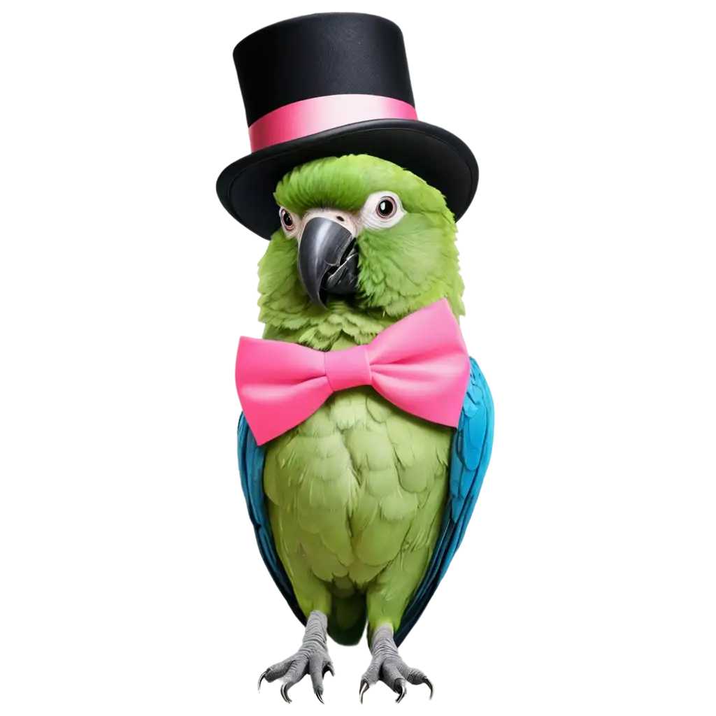 PNG-Image-of-a-Pink-Bow-Tie-Wearing-Parrot-with-a-Top-Hat-Perfect-for-Creative-Projects