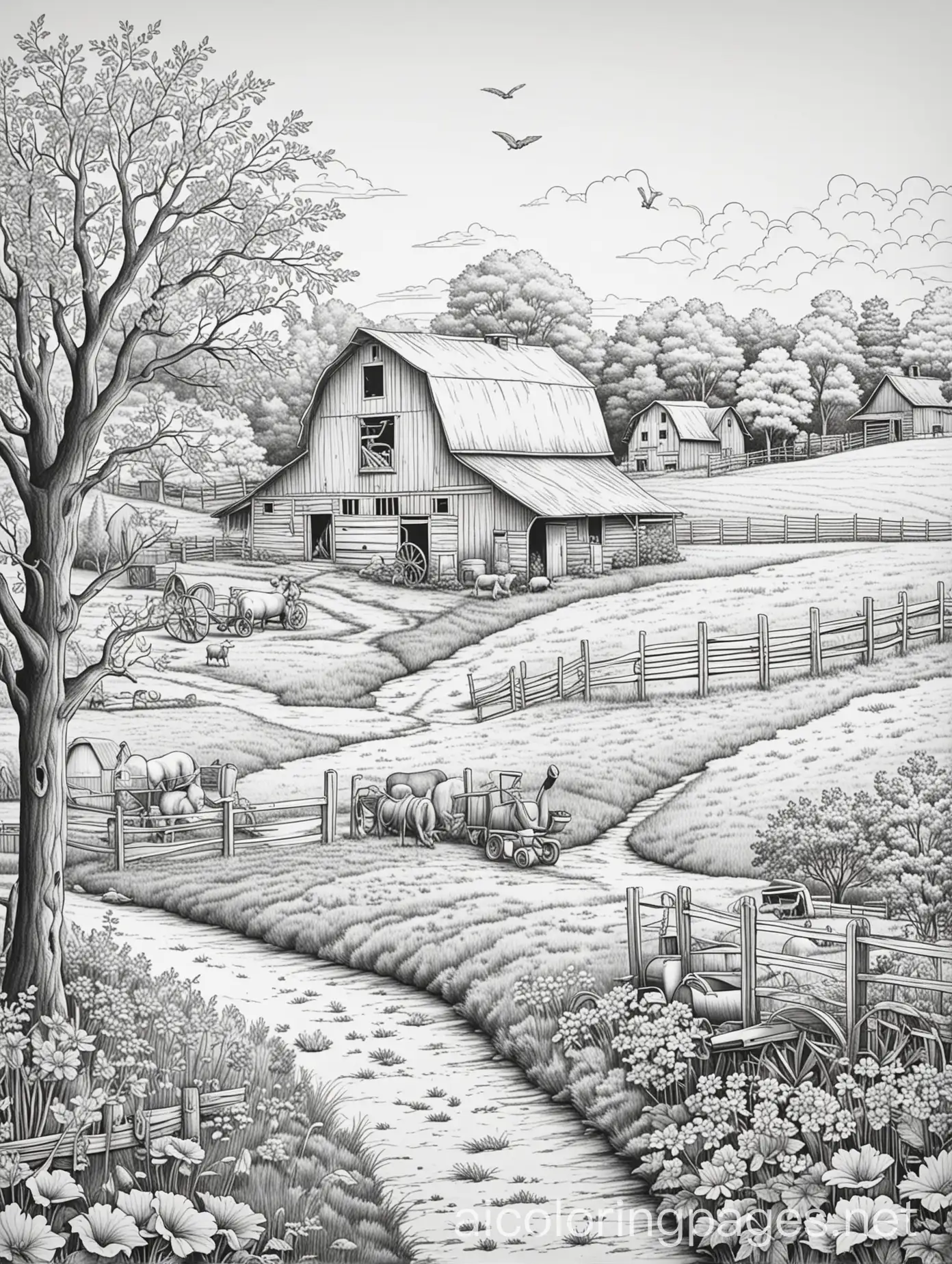 Simple-Black-and-White-Old-Farm-Coloring-Page-for-Kids