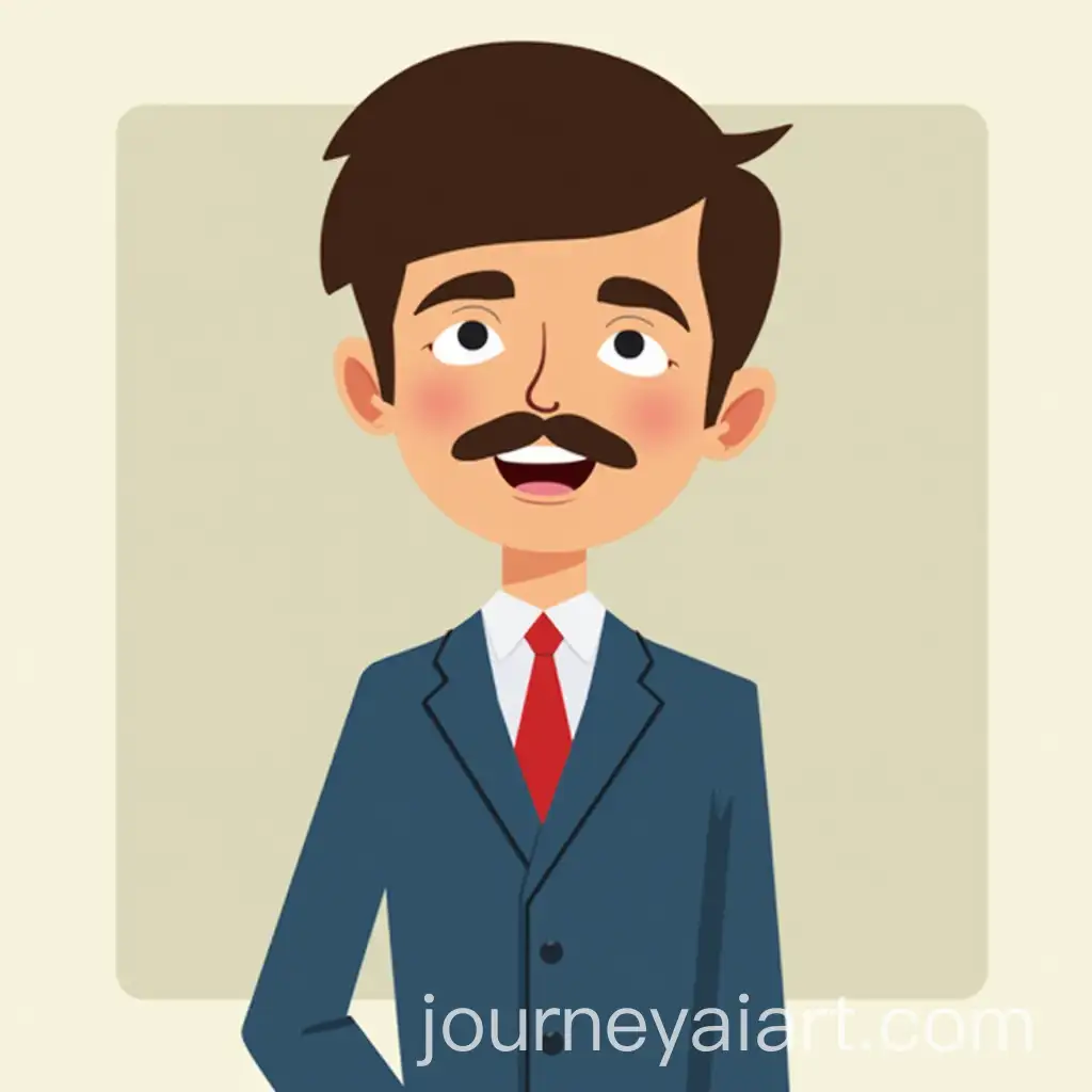Cartoon-Character-with-Dark-Brown-Hair-and-Mustache-in-Blue-Coat-and-Tie