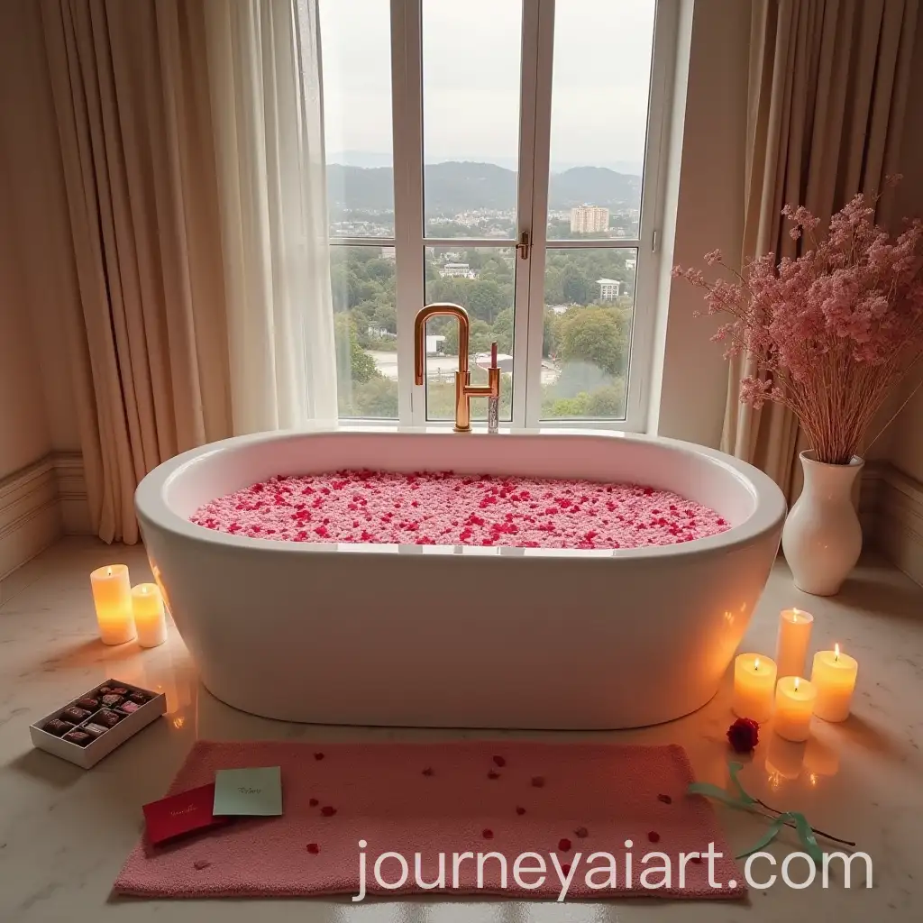 Luxurious-Spa-Bathroom-with-Rose-Petals-Candles-and-Gifts-Overlooking-a-City